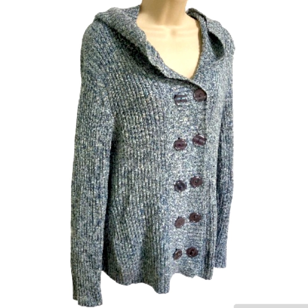 Hooded Hoodie Long Cardigan Sweater Pea Coat Button Down by Dress Barn Large